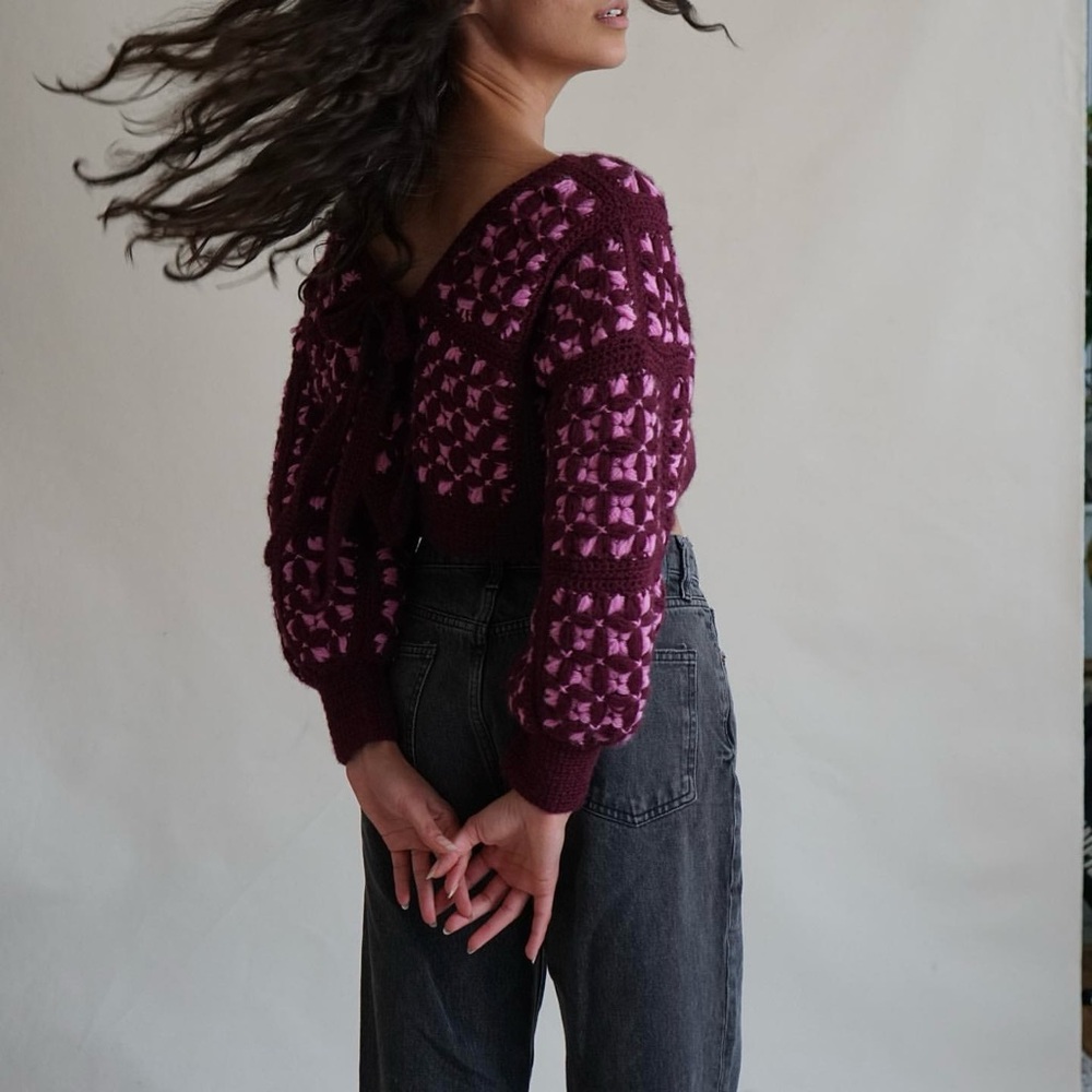 PROCHE Studios Bastidor Baby Alpaca Crochet Cardigan (Sz S/M) Reversible Cropped - Picture 3 of 16
